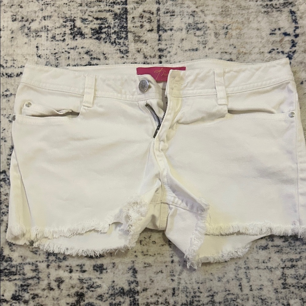 7 For All Mankind White Frayed Jean Shorts